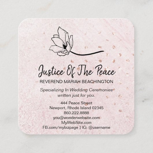 *~* Blush Pearl Glitter Peach Pink Line Art Flower Vierkante Visitekaartje (Achterkant)