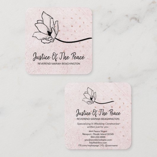 *~* Blush Pearl Glitter Peach Pink Line Art Flower Vierkante Visitekaartje (Voorkant / Achterkant)
