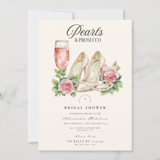 Blush Pearls and Prosecco Bridal Shower Kaart (Voorkant)