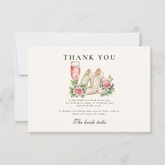 Blush Pearls en Prosecco Vrijgezellenfeest Bedankkaart (Voorkant)
