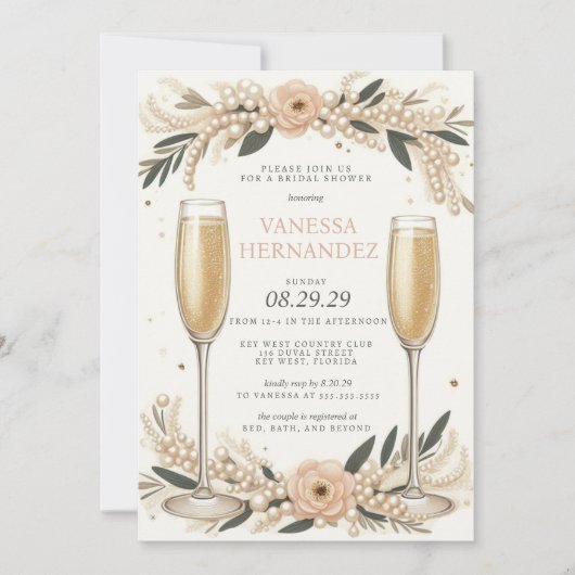 Blush Pearls en Prosecco Vrijgezellenfeest Kaart (Voorkant)