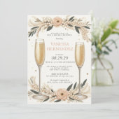 Blush Pearls en Prosecco Vrijgezellenfeest Kaart (Staand voorkant)