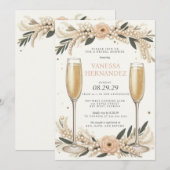 Blush Pearls en Prosecco Vrijgezellenfeest Kaart (Voorkant / Achterkant)