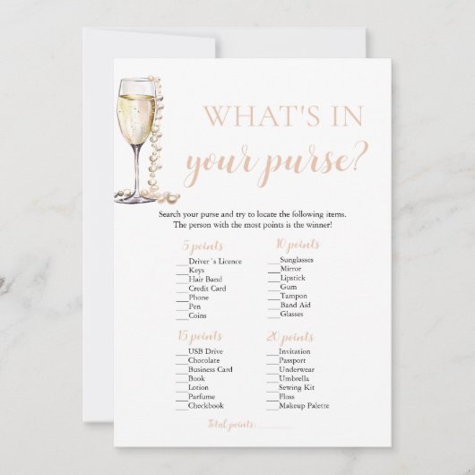 Blush Pearls & Prosecco Wat zit er in je tas spel Kaart (Voorkant)