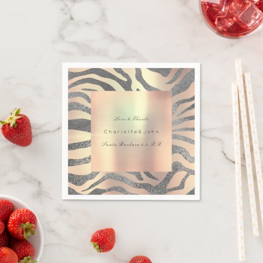 Blush Pearly Pink Rose Gold Silver Peach Zebra Servetten (Insitu)