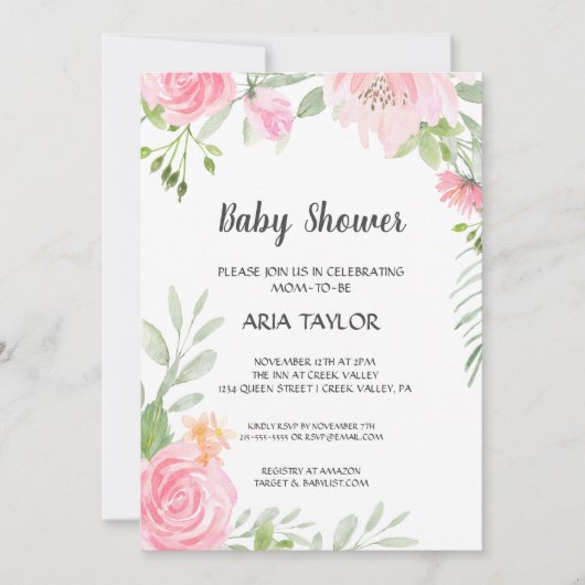 Blush Peonies Baby shower Kaart (Voorkant)