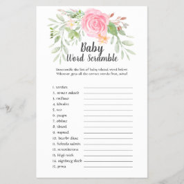 Blush Peonies Baby shower UK Word Scramble Flyer
