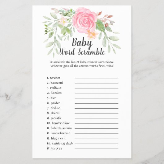 Blush Peonies Baby Word Scramble Flyer (Voorkant)