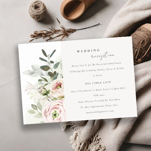 Blush Peonies Eucalyptus Foliage Weddenschap Informatiekaartje