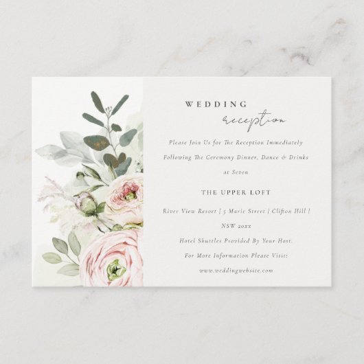 Blush Peonies Eucalyptus Foliage Weddenschap Informatiekaartje (Voorkant)