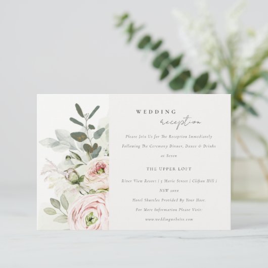 Blush Peonies Eucalyptus Foliage Weddenschap Informatiekaartje (Staand voorkant)