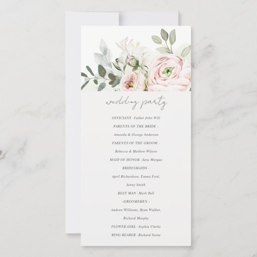 Blush Peonies Eucalyptus Foliage Weddenschap Progr Bedankkaart (Achterkant)