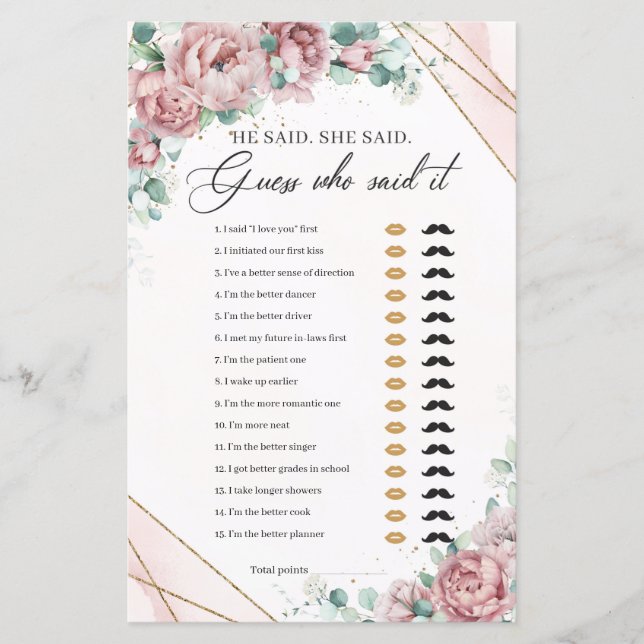 Blush peonies eucalyptus gold Hij zei: (Voorkant)