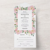 Blush Peonies Hydrangea Eucalyptus Wedding All In One Uitnodiging (Binnen)