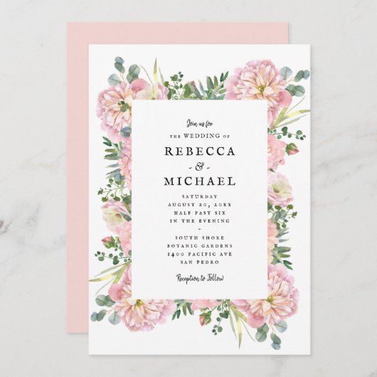 Blush Peonies Hydrangea Eucalyptus Wedding Kaart (Voorkant / Achterkant)