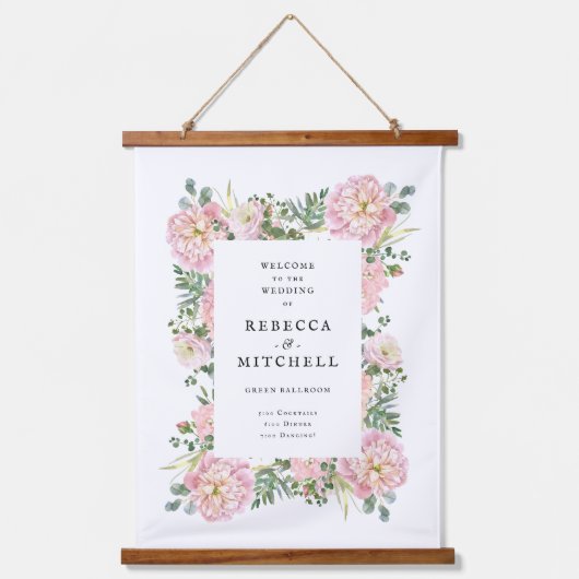 Blush Peonies Hydrangea Eucalyptus Weduwschap Welk Hangend Wandkleed (Voorkant)