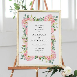 Blush Peonies Hydrangea Eucalyptus Weduwschap Welk Poster
