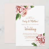 Blush Peonies Modern Floral Wedding Kaart (Voorkant / Achterkant)