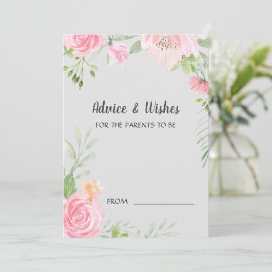 Blush Peonies op Grey Baby shower Advice Kaarten (Staand voorkant)