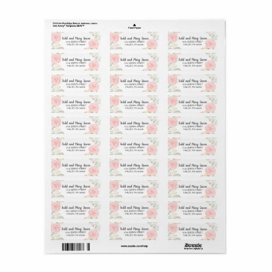 Blush Peonies Return Address Labels (Full Sheet)