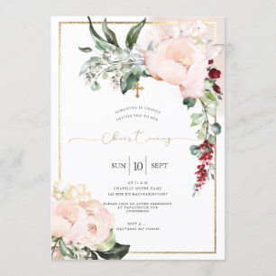 Blush Peonies Waterverf Flowers Christening Kaart