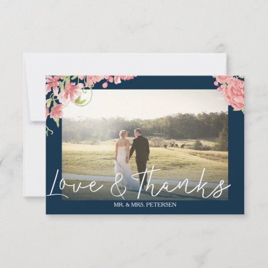 Blush peonies white navy bruiloft foto bedankt (Voorkant)