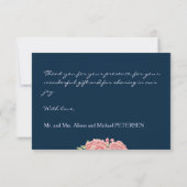 Blush peonies white navy bruiloft foto bedankt (Achterkant)