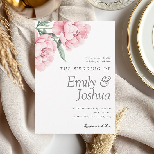 Blush Peonnies Floral Wedding Kaart