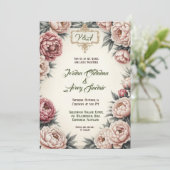 Blush Peony  Bloemen Huwelijksuitnodiging Kaart (Staand voorkant)