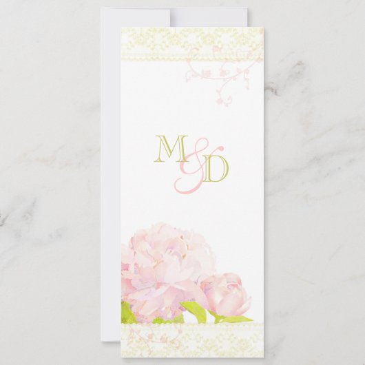 Blush Peony Bouquet Long Vertical Wedding Kaart (Achterkant)