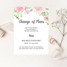 Blush Peony Change of Plans Shower Announance