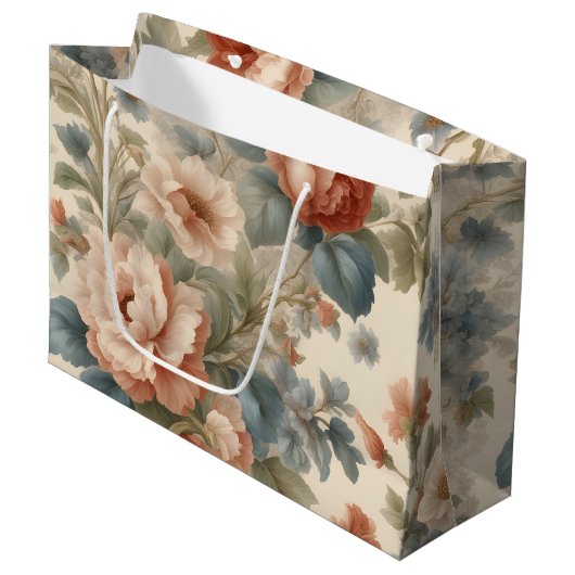 Blush Peony Collage met Blauwe Bloemen Groot Cadeauzakje (Voorkant Gekanteld)