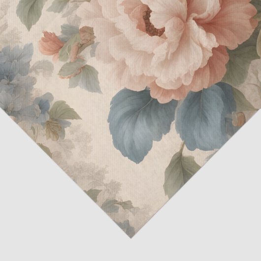 Blush Peony Collage met Blauwe Bloemen Tissuepapier (Detail)
