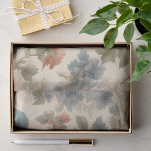 Blush Peony Collage met Blauwe Bloemen Tissuepapier (Geschenk)