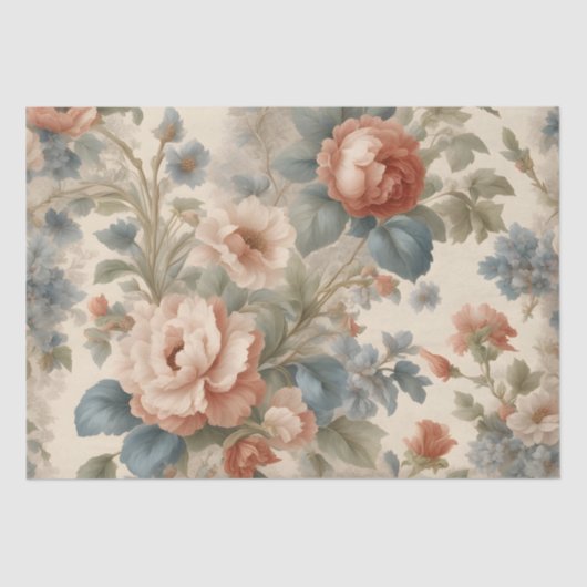 Blush Peony Collage met Blauwe Bloemen Tissuepapier (Voorkant)