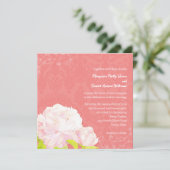 Blush Peony & Coral Damask Wedding Kaart (Staand voorkant)