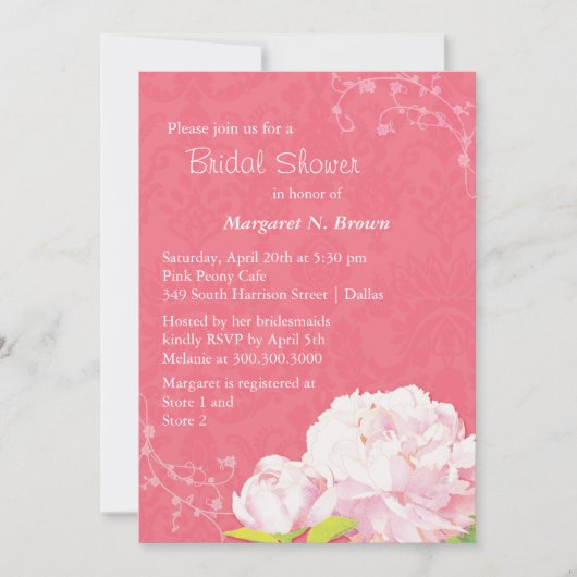 Blush Peony Coral Pink Vrijgezellenfeest Kaart (Voorkant)