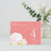 Blush Peony Coral Wedding Table Number Briefkaart (Staand voorkant)