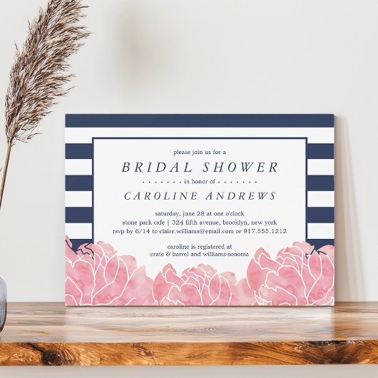 Blush Peony en Navy Stripe Vrijgezellenfeest Kaart