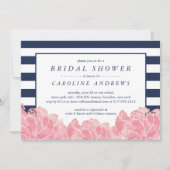 Blush Peony en Navy Stripe Vrijgezellenfeest Kaart (Voorkant)