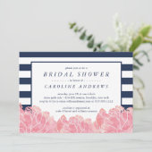 Blush Peony en Navy Stripe Vrijgezellenfeest Kaart (Staand voorkant)