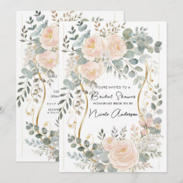 Blush Peony & Eucalyptus Botanical Floral Bridal  Kaart