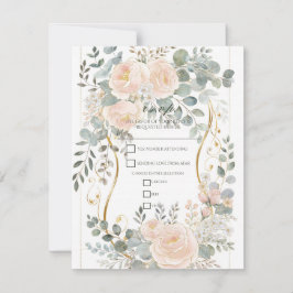 Blush Peony & Eucalyptus Botanical Floral R.S.V.P. Kaart