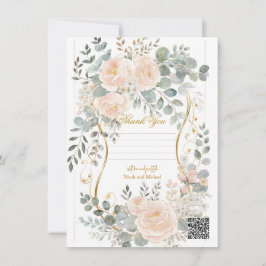 Blush Peony & Eucalyptus Botanical Floral Wedding  Kaart