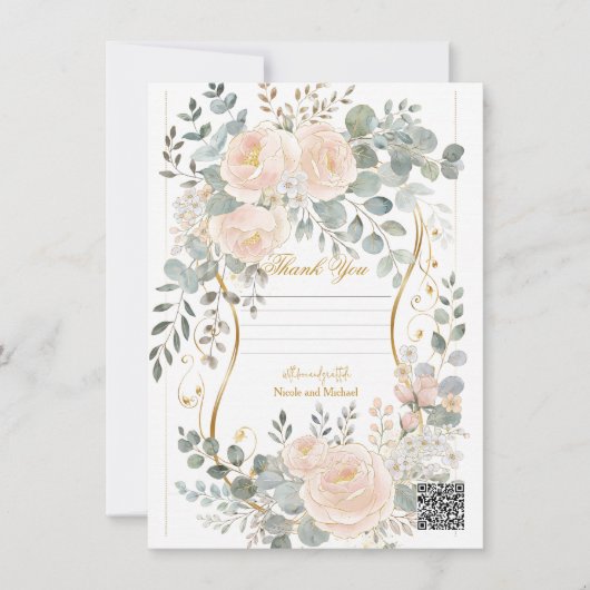 Blush Peony & Eucalyptus Botanical Floral Wedding  Kaart (Voorkant)