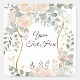 Blush Peony & Eucalyptus Botanical Floral Wedding  Vierkante Sticker