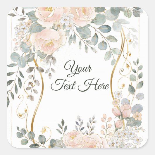 Blush Peony & Eucalyptus Botanical Floral Wedding  Vierkante Sticker (Voorkant)