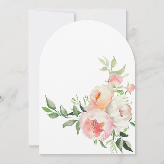 Blush Peony Floral Arch Minimal Engagement Party Kaart (Achterkant)