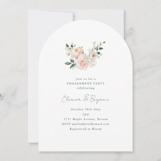 Blush Peony Floral Arch Minimal Engagement Party Kaart (Voorkant)