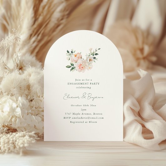 Blush Peony Floral Arch Minimal Engagement Party Kaart